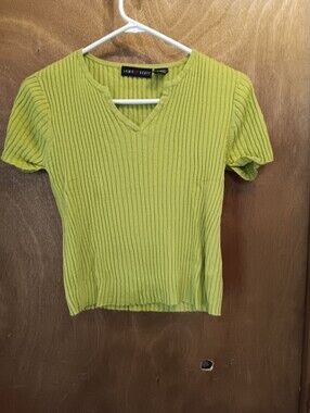 Jamie Scott Lime Ribbed V‑Neck Short Sleeve Top